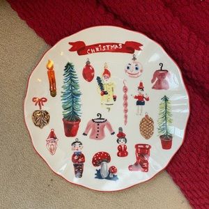 Anthropologie Christmas Plate Red Ornaments Nathalie Lete